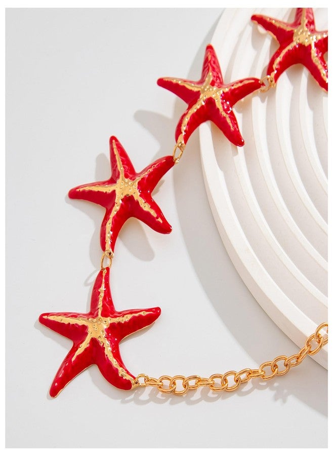 WFik Gold Metal Star Waist Chain, Bikini Starfish Jewelry, 35-Inch Long Link Belly Belt, Dress Outfit Accessory, Summer Body Jewelry for Women (Red) - Image 4